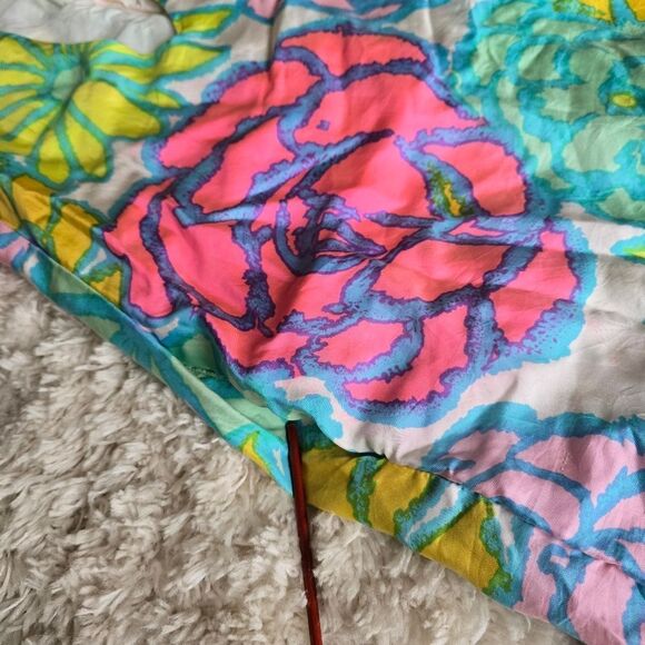 BH WRAGGE Vibrant Floral Long Sleeve Dress  Deep V Neck Size Medium Retro - Picture 3 of 15